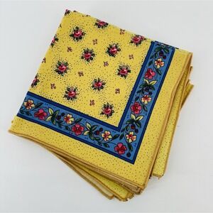 Vintage Set of 8 Floral Blue Yellow Cloth Napkins 16 x16 Crisp Linen Feel